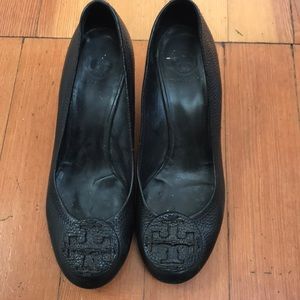 Tory Burch black leather wedges